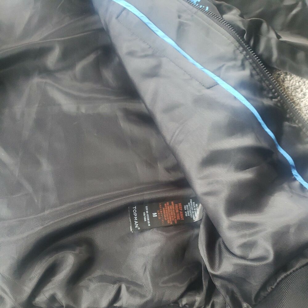 TOPMAN JACKET Medium Black Blue Abstract Bomber Jacket Coat - Picture 7 of 9